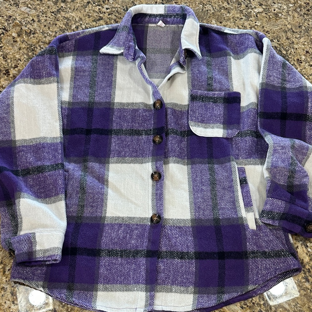 Purple Plaid Button Down Shirt-jacket